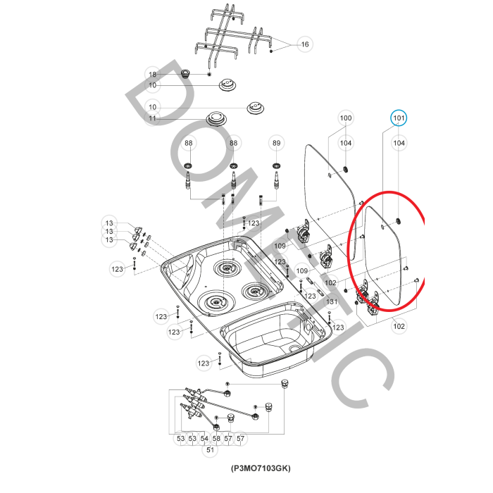 Replacement Glass lid for Dometic MO7123