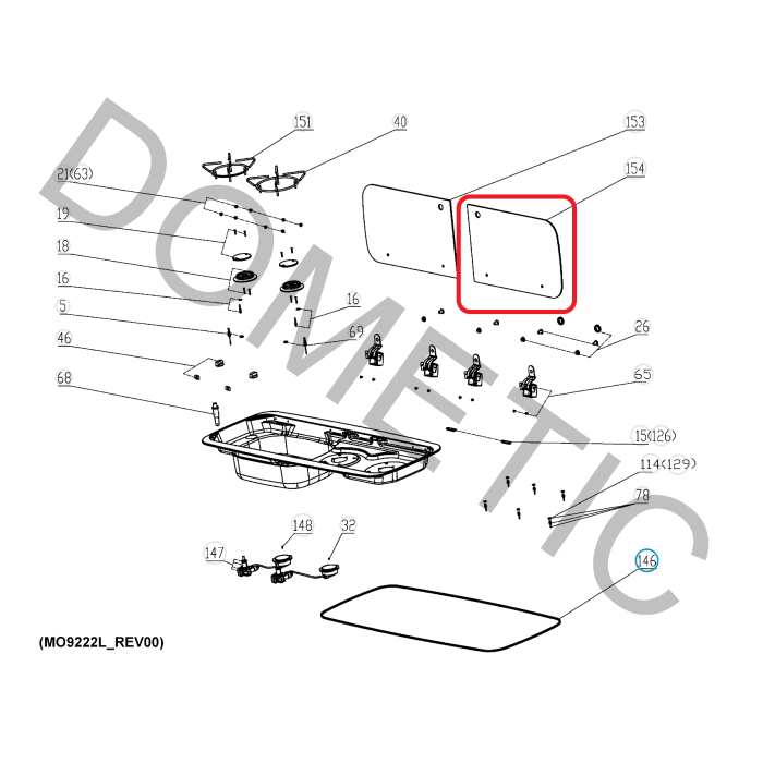 Dometic Replacement Glass Lid for MO9222L Deep Black (only for SKU 9600037325 and 9600049989)