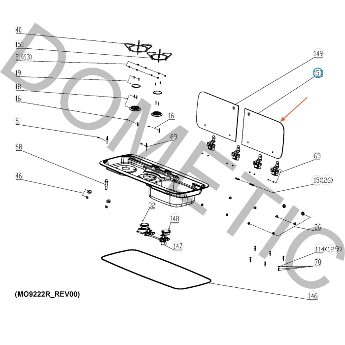 Dometic Right hand Glass Lid for MO9222R