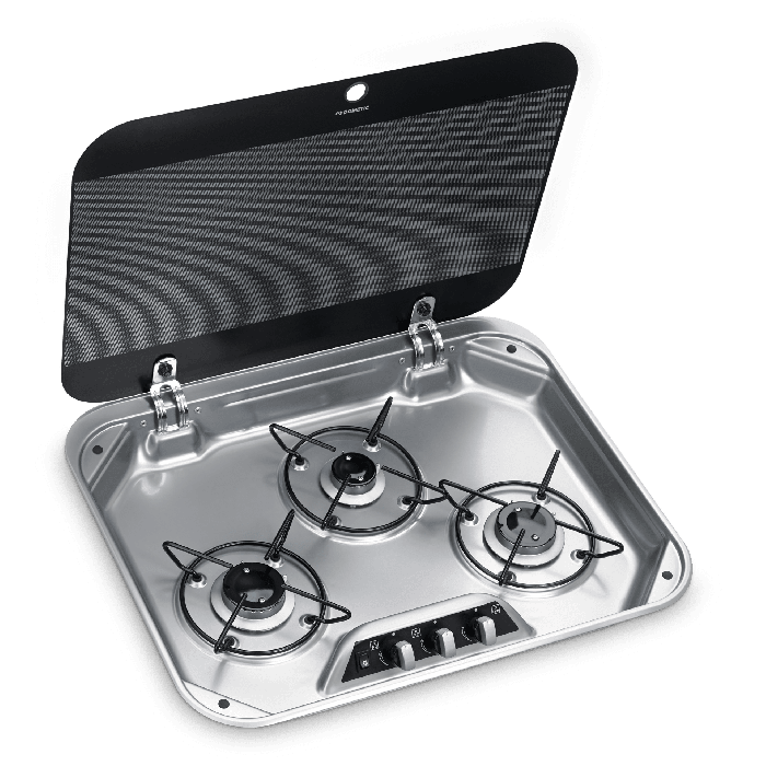 Smev S/S 3 Burner Hob With 12v Ignition c/w Glass Lid